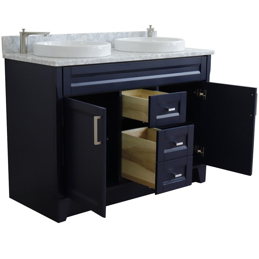 49 Double sink vanity in Blue finish with White Carrara marble and round sink. Picture 5