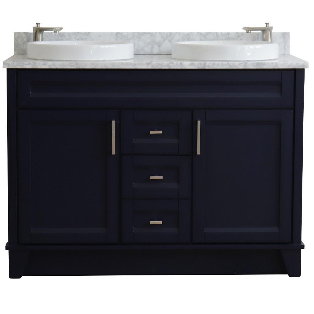 49 Double sink vanity in Blue finish with White Carrara marble and round sink. Picture 6