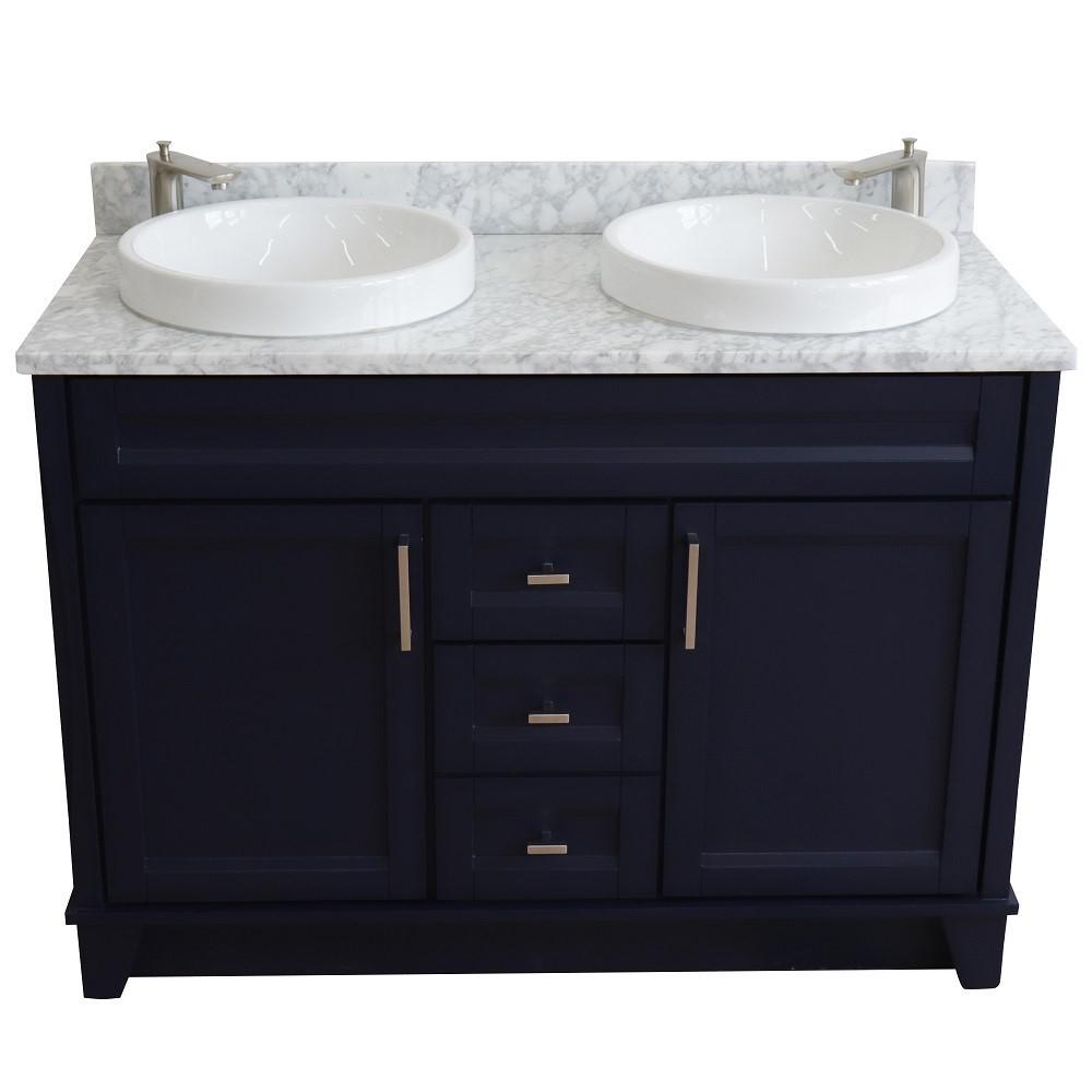 49 Double sink vanity in Blue finish with White Carrara marble and round sink. Picture 8
