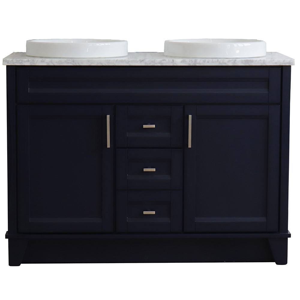 49 Double sink vanity in Blue finish with White Carrara marble and round sink. Picture 12
