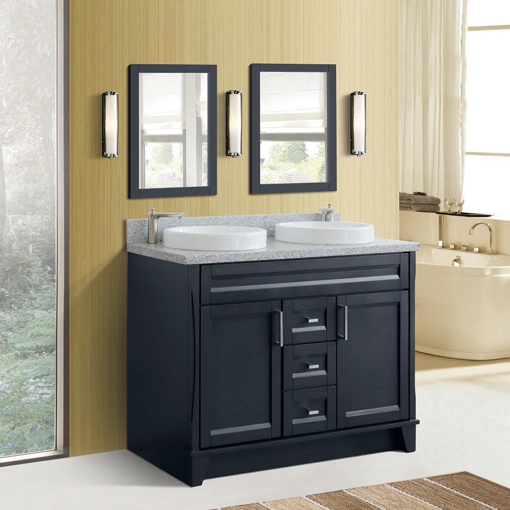 49 Double sink vanity in Dark Gray finish with Gray granite and round sink. Picture 2