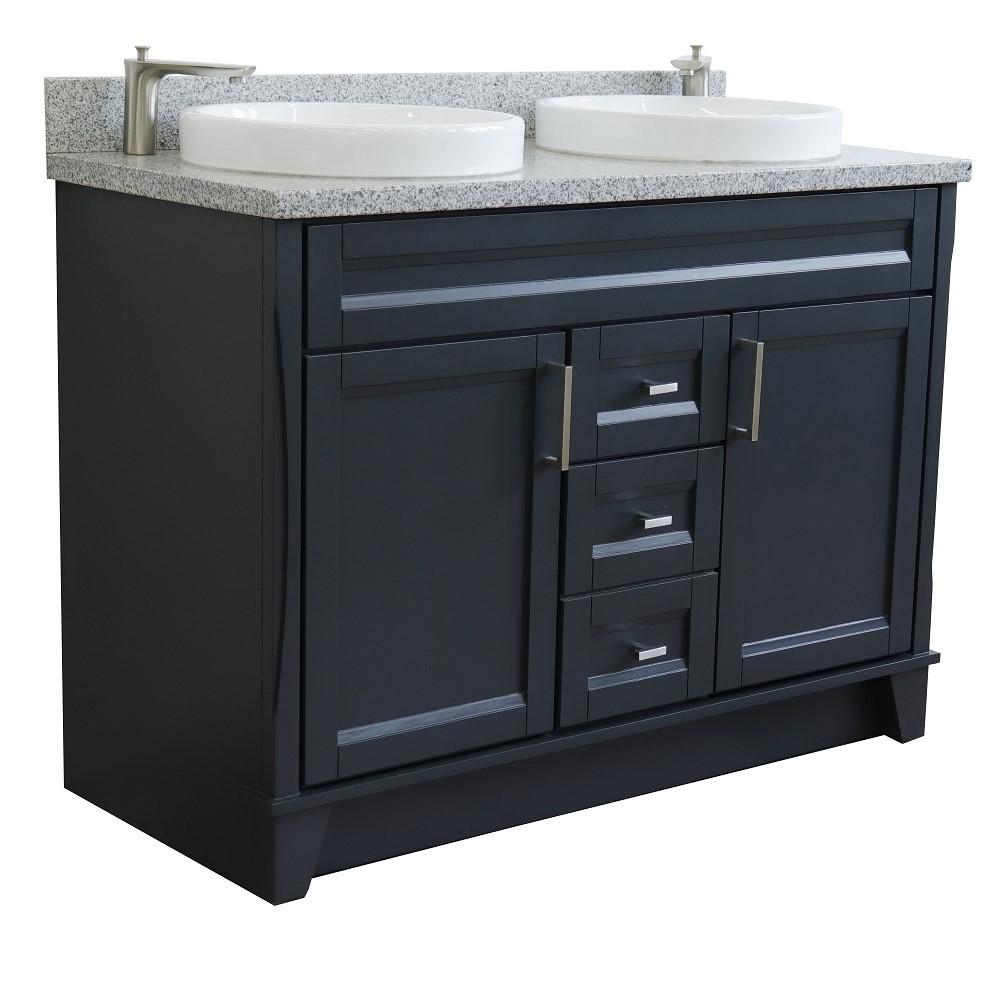 49 Double sink vanity in Dark Gray finish with Gray granite and round sink. Picture 4
