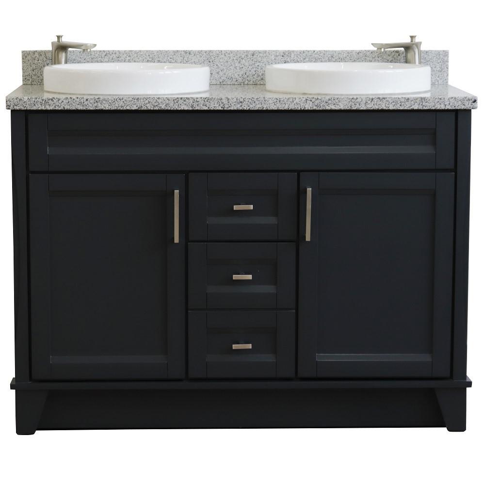 49 Double sink vanity in Dark Gray finish with Gray granite and round sink. Picture 6