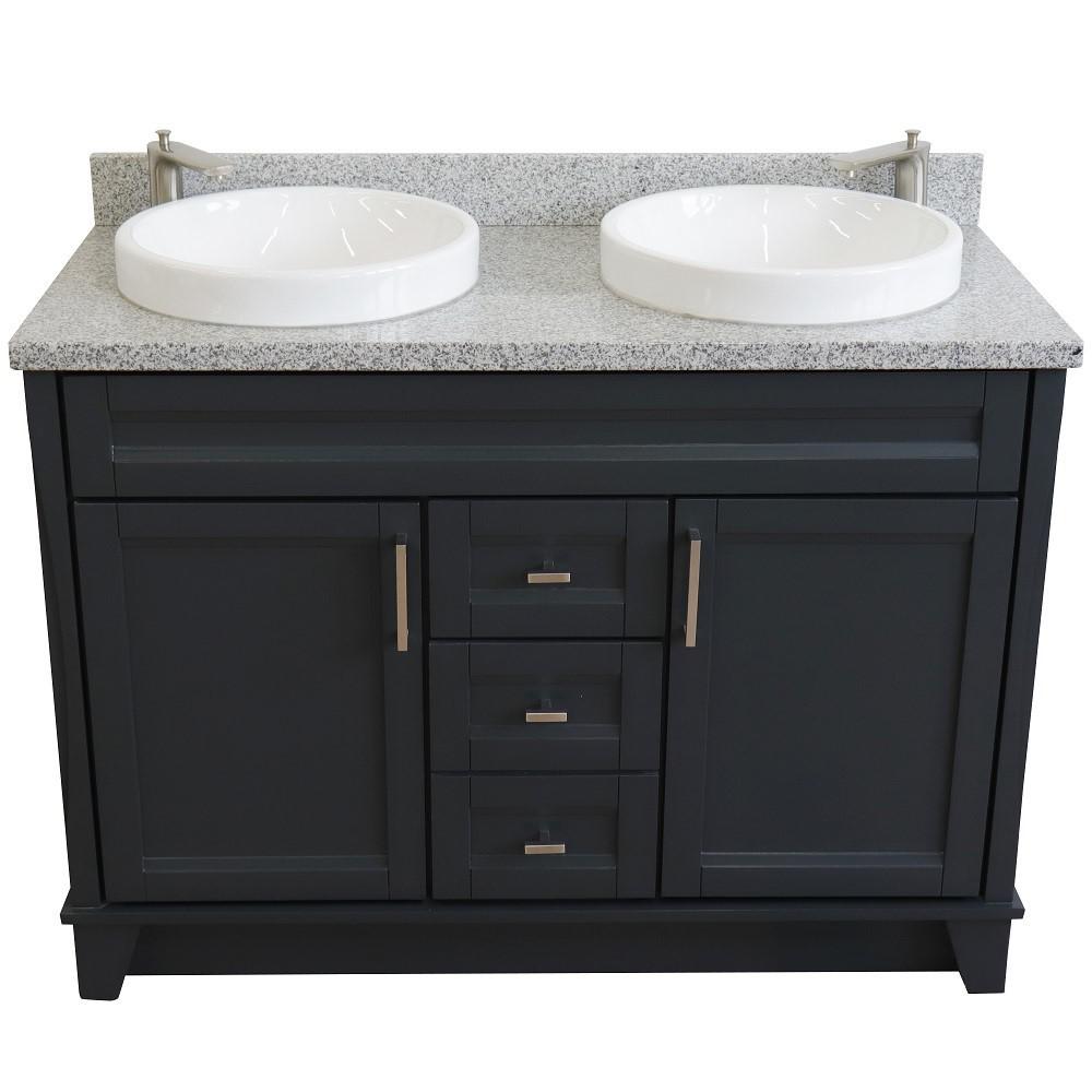 49 Double sink vanity in Dark Gray finish with Gray granite and round sink. Picture 8