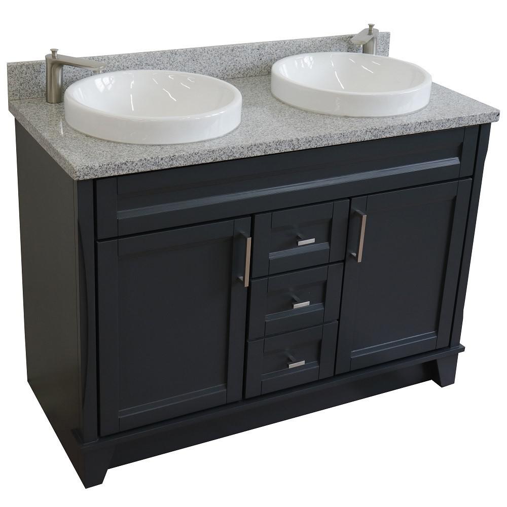 49 Double sink vanity in Dark Gray finish with Gray granite and round sink. Picture 9