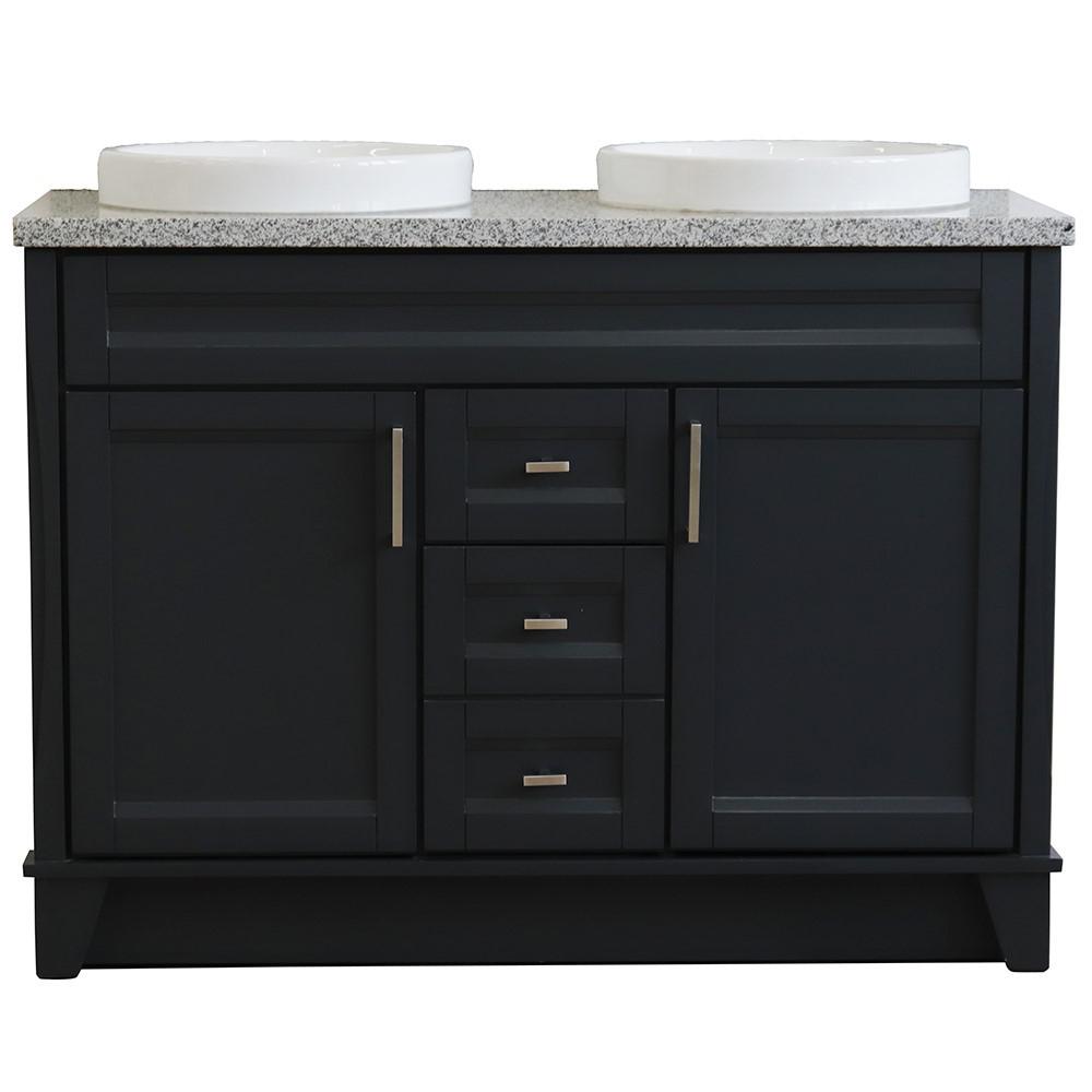 49 Double sink vanity in Dark Gray finish with Gray granite and round sink. Picture 12