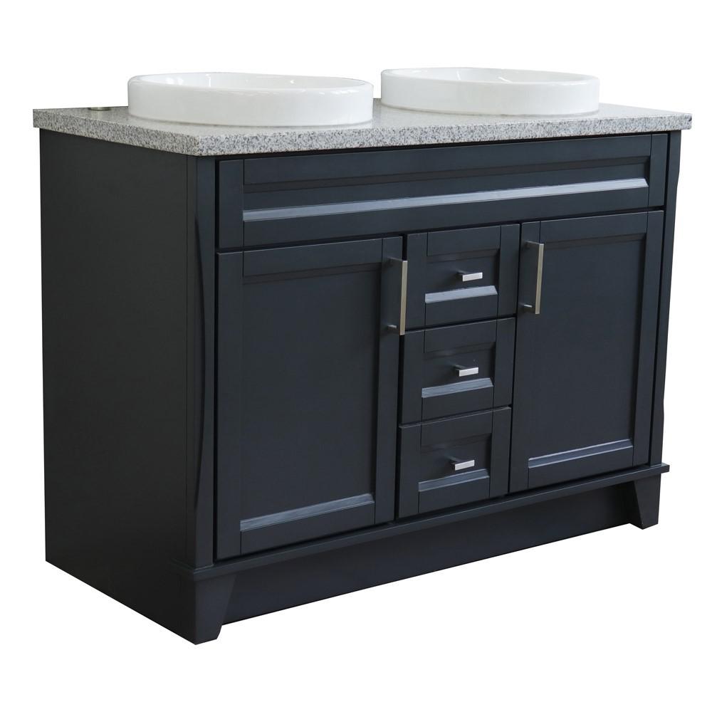 49 Double sink vanity in Dark Gray finish with Gray granite and round sink. Picture 13