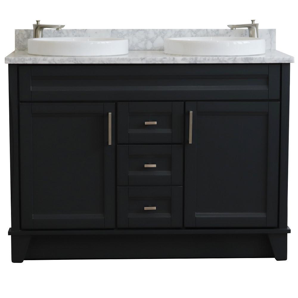 Double sink vanity in Dark Gray with White Carrara marble and round sink. Picture 6