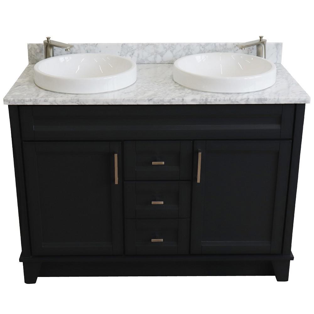 Double sink vanity in Dark Gray with White Carrara marble and round sink. Picture 8