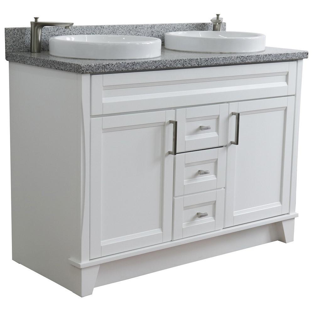 49 Double sink vanity in White finish with Gray granite and round sink. Picture 5