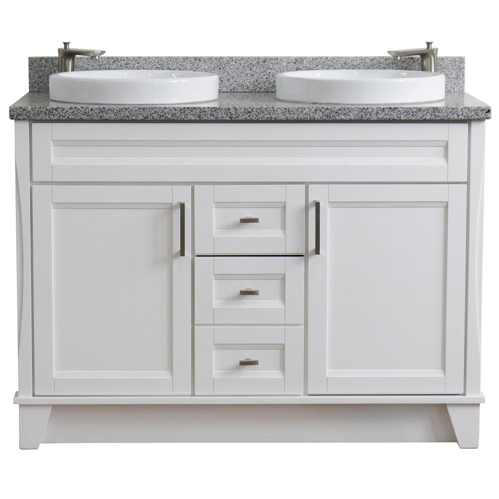 49 Double sink vanity in White finish with Gray granite and round sink. Picture 7
