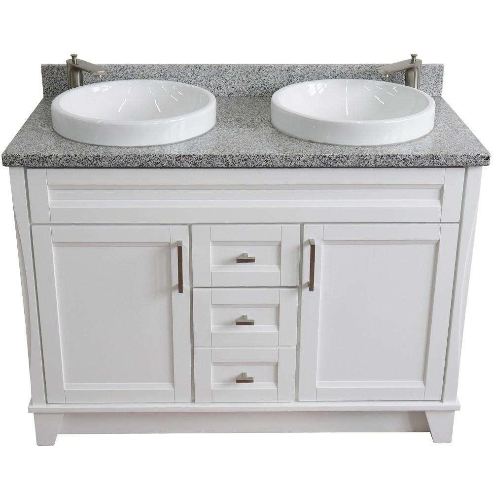 49 Double sink vanity in White finish with Gray granite and round sink. Picture 9