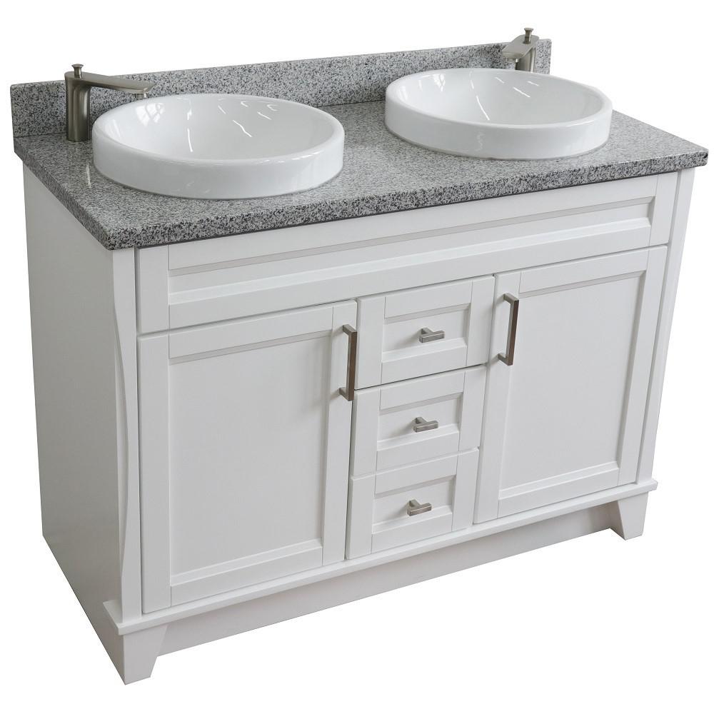 49 Double sink vanity in White finish with Gray granite and round sink. Picture 10