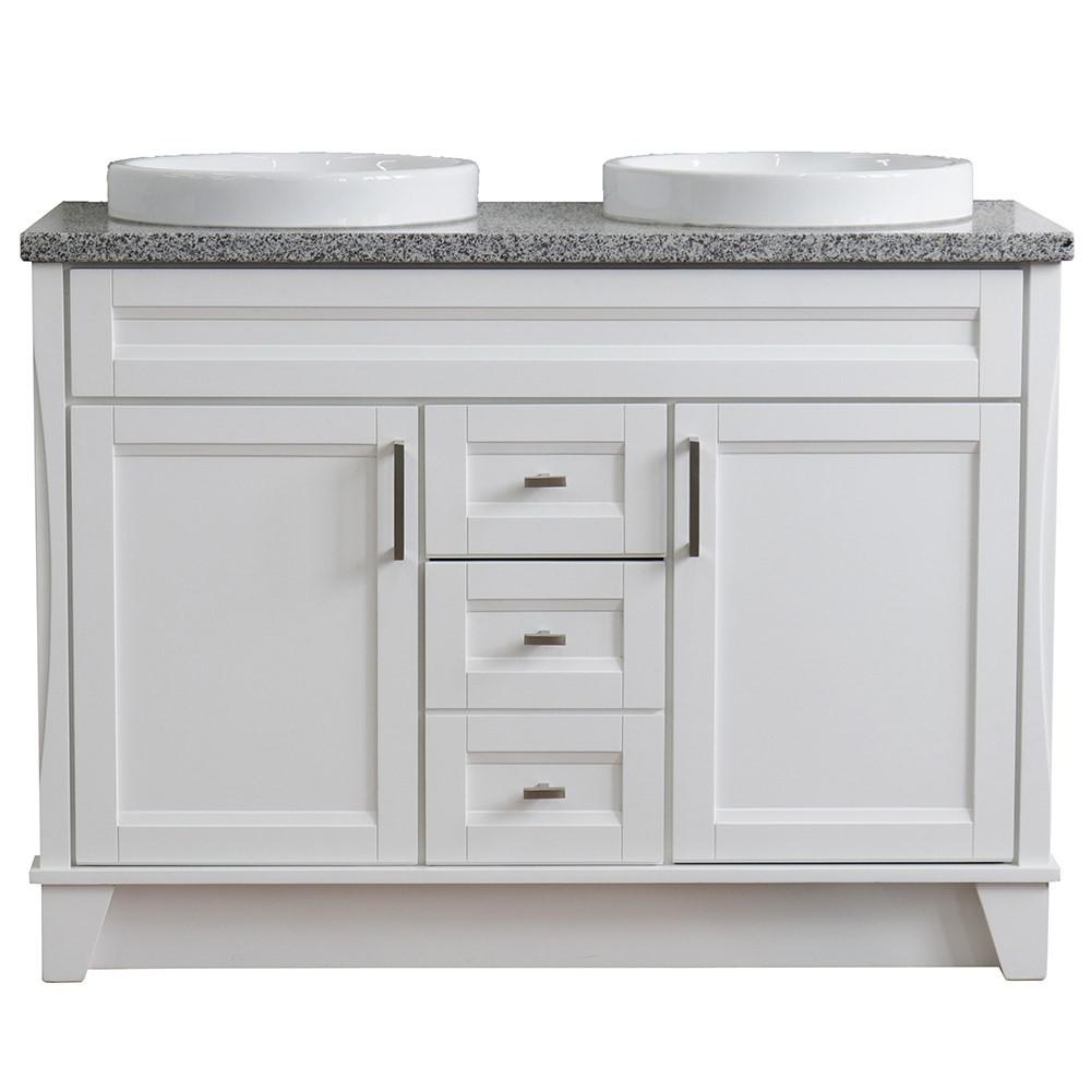 49 Double sink vanity in White finish with Gray granite and round sink. Picture 13