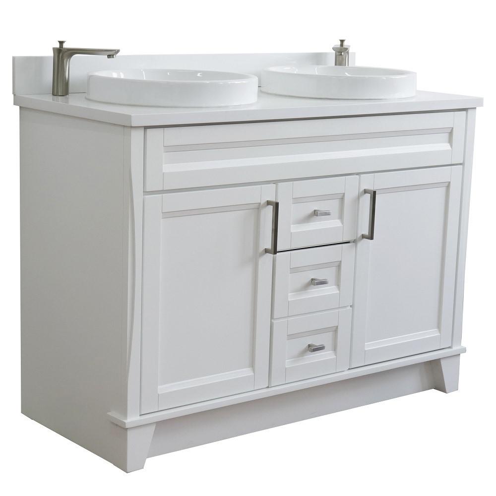 49 Double sink vanity in White finish with White quartz and round sink. Picture 5