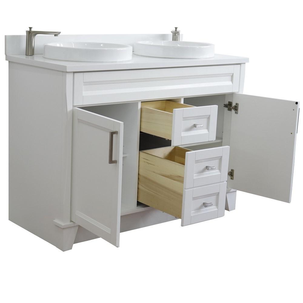 49 Double sink vanity in White finish with White quartz and round sink. Picture 6