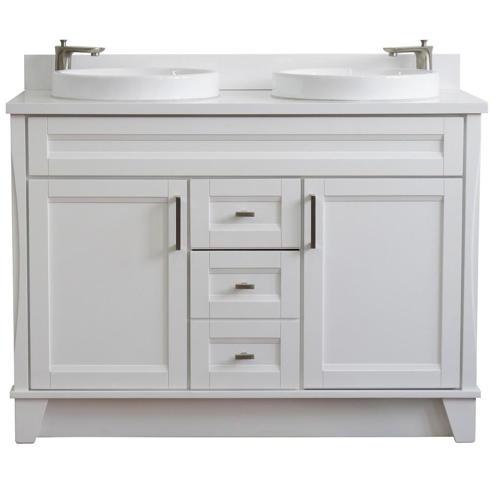 49 Double sink vanity in White finish with White quartz and round sink. Picture 7
