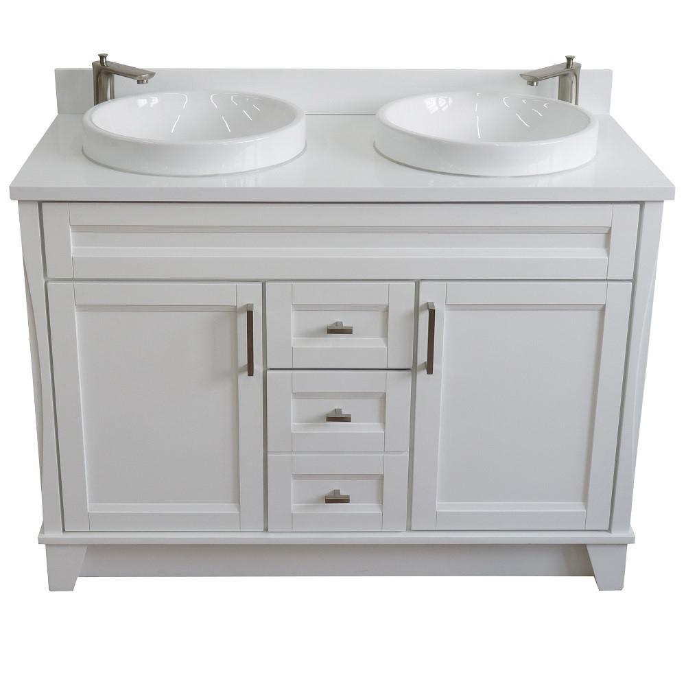 49 Double sink vanity in White finish with White quartz and round sink. Picture 9