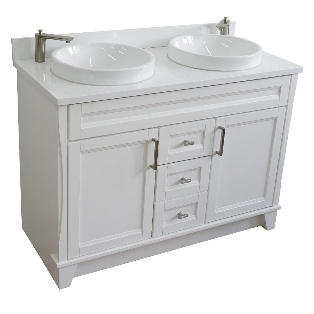 49 Double sink vanity in White finish with White quartz and round sink. Picture 10