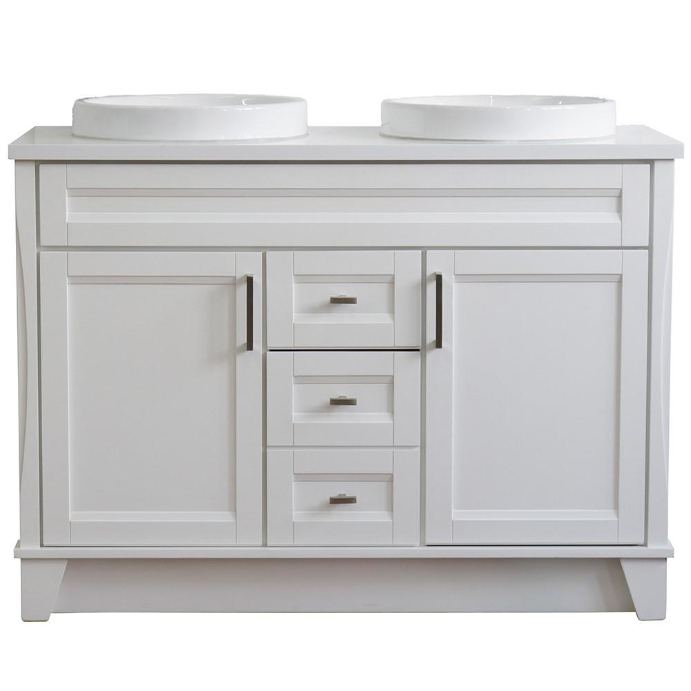 49 Double sink vanity in White finish with White quartz and round sink. Picture 13