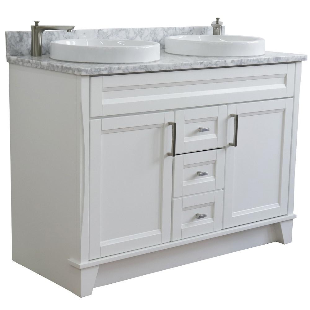 49 Double sink vanity in White finish with White Carrara marble and round sink. Picture 5