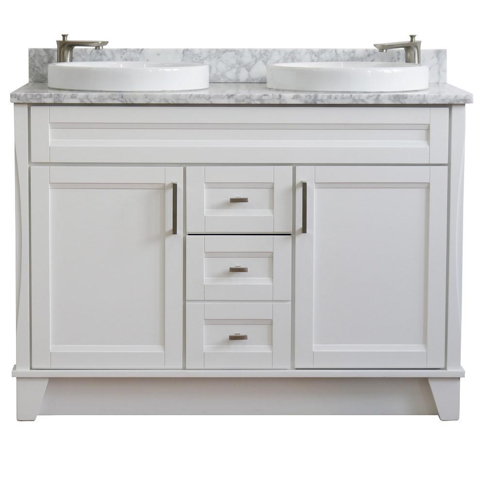 49 Double sink vanity in White finish with White Carrara marble and round sink. Picture 7