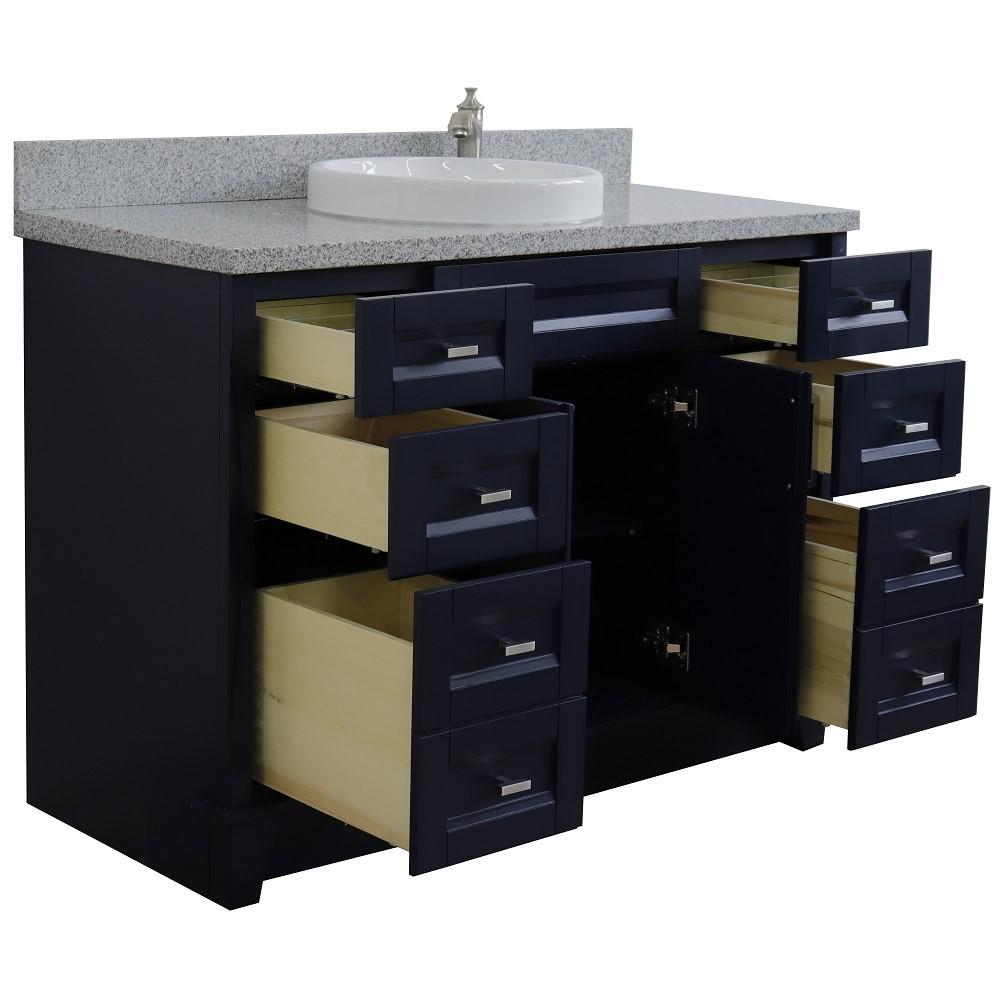 49 Single sink vanity in Blue finish with Gray granite and round sink. Picture 6
