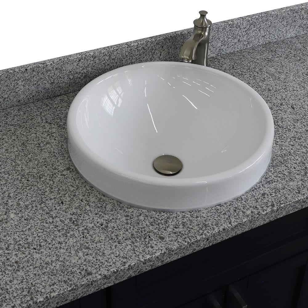 49 Single sink vanity in Blue finish with Gray granite and round sink. Picture 8