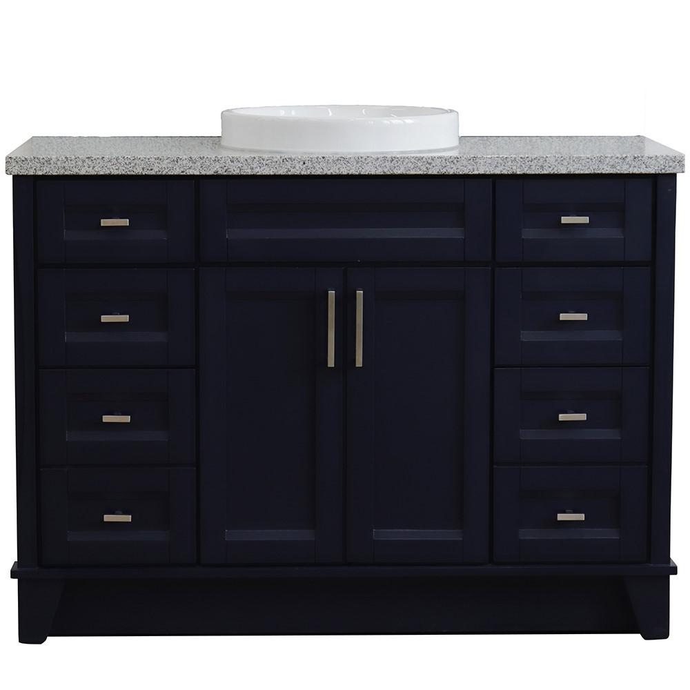 49 Single sink vanity in Blue finish with Gray granite and round sink. Picture 13
