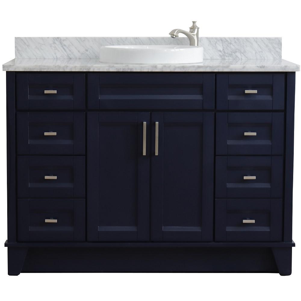 49 Single sink vanity in Blue finish with White carrara marble and round sink. Picture 7