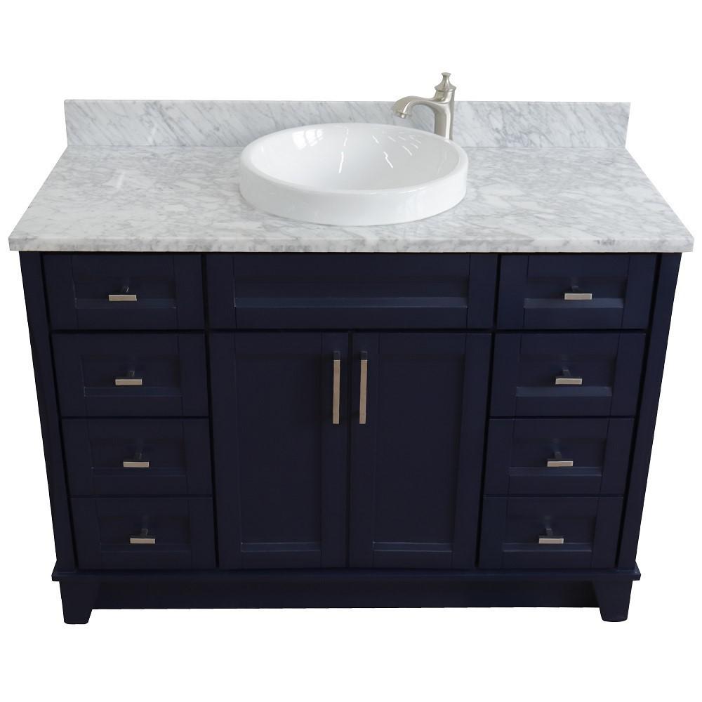 49 Single sink vanity in Blue finish with White carrara marble and round sink. Picture 10