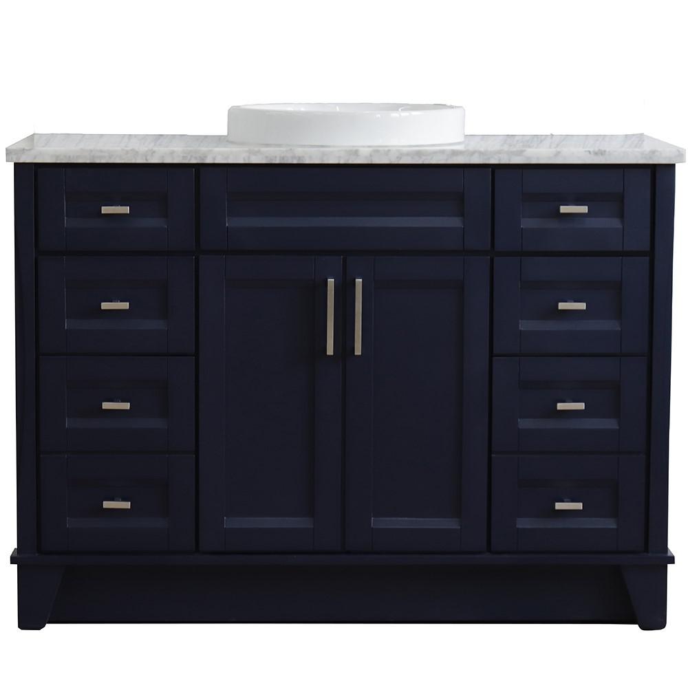 49 Single sink vanity in Blue finish with White carrara marble and round sink. Picture 13