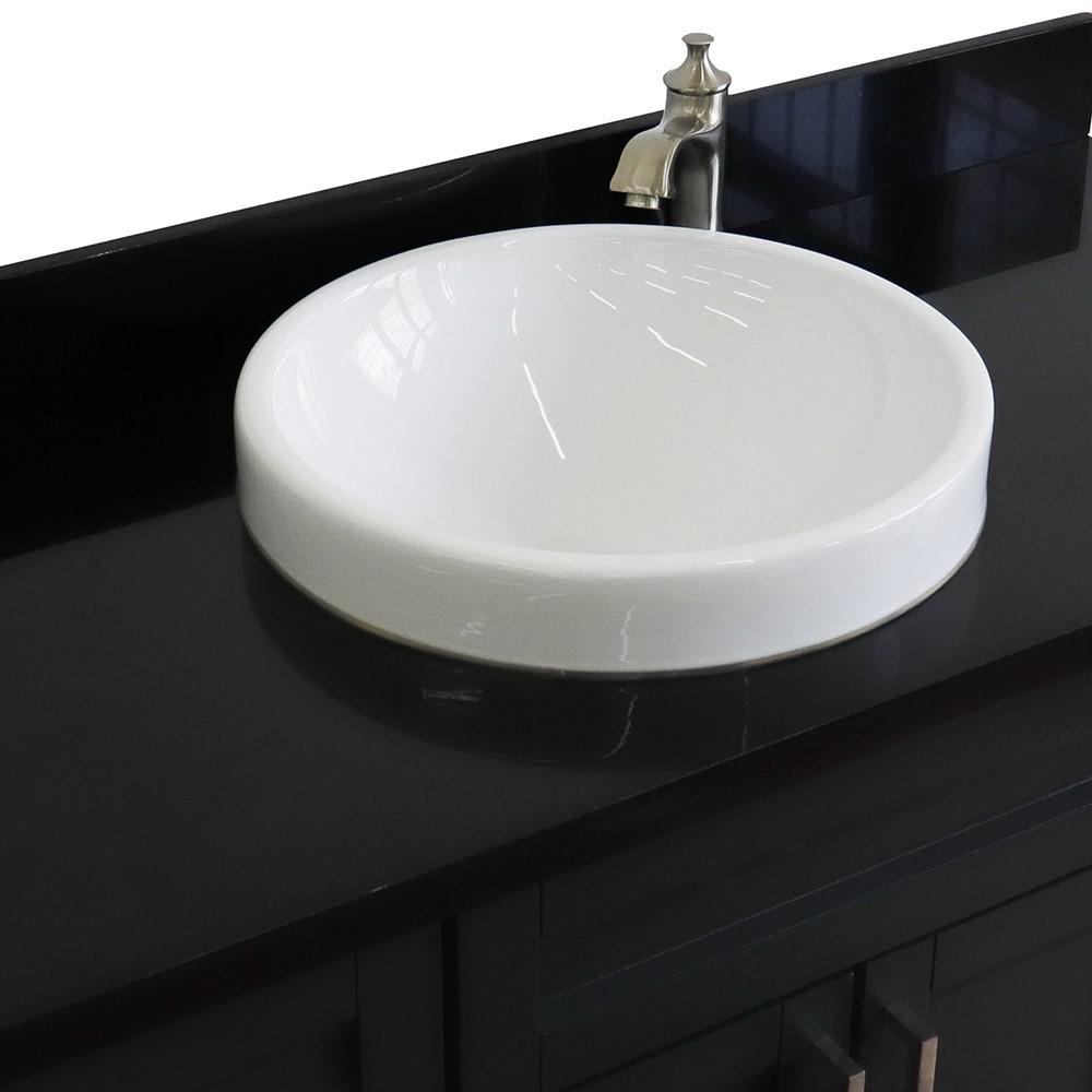 Single sink vanity in Dark Gray with Black galaxy granite and round sink. Picture 9