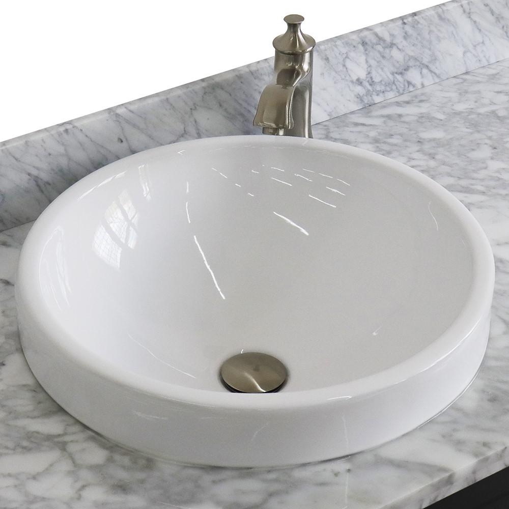 Single sink vanity in Dark Gray with White Carrara marble and round sink. Picture 9
