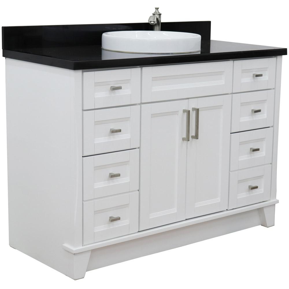 49 Single sink vanity in White finish with Black galaxy granite and round sink. Picture 7