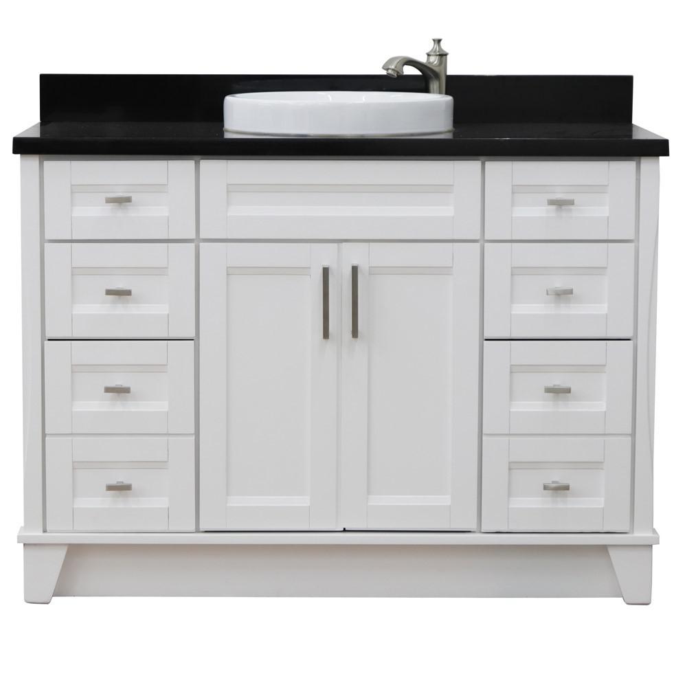 49 Single sink vanity in White finish with Black galaxy granite and round sink. Picture 9