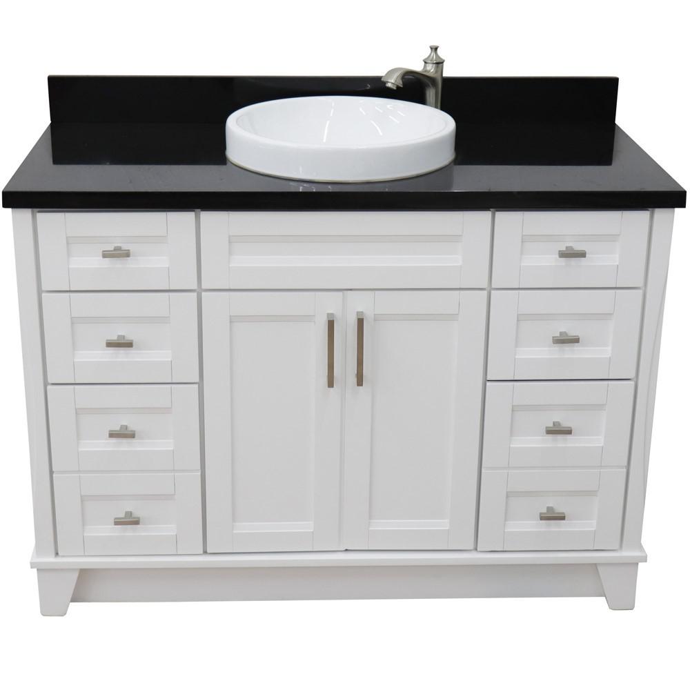 49 Single sink vanity in White finish with Black galaxy granite and round sink. Picture 12