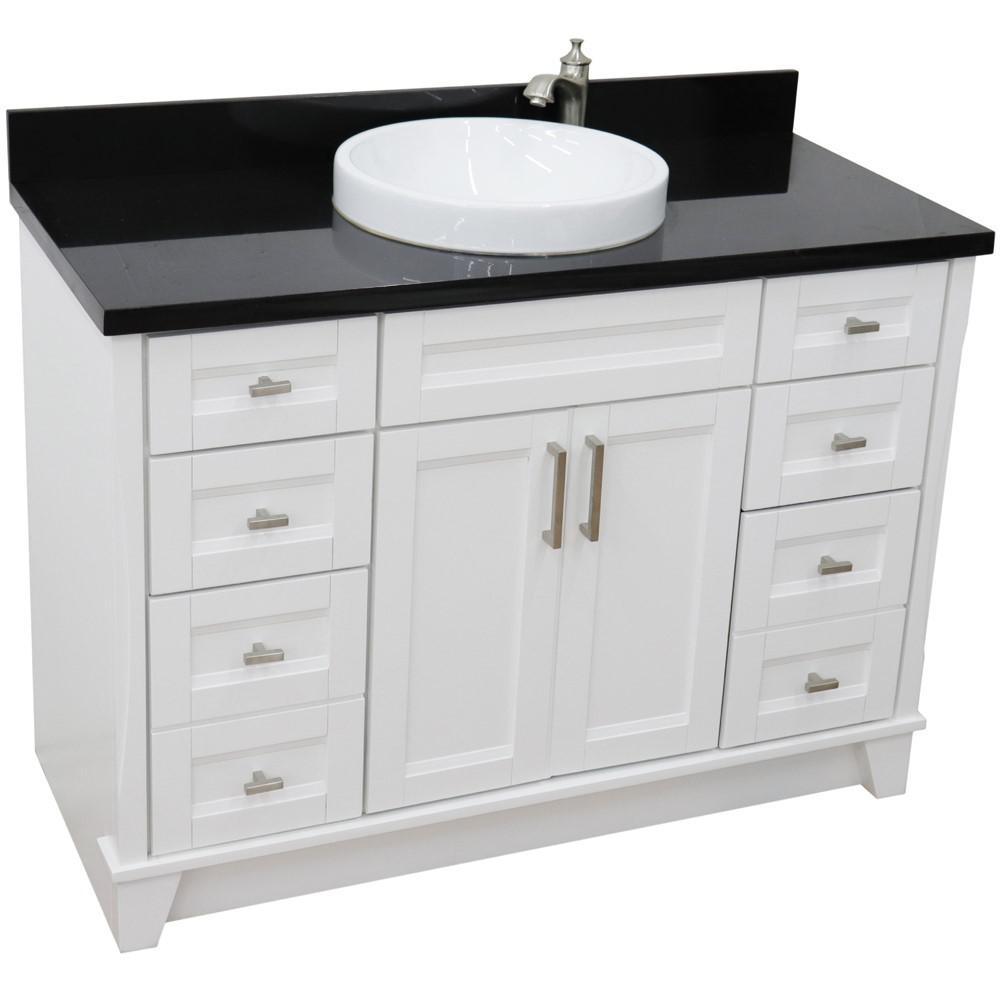 49 Single sink vanity in White finish with Black galaxy granite and round sink. Picture 13