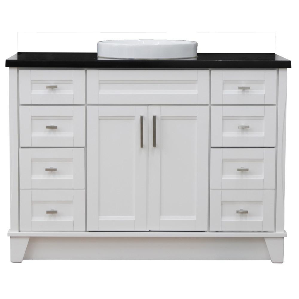 49 Single sink vanity in White finish with Black galaxy granite and round sink. Picture 15