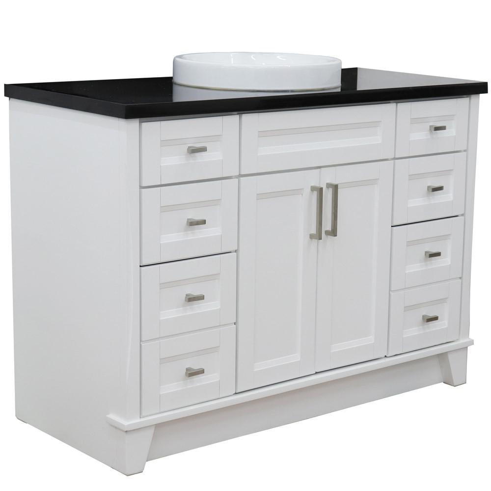 49 Single sink vanity in White finish with Black galaxy granite and round sink. Picture 16