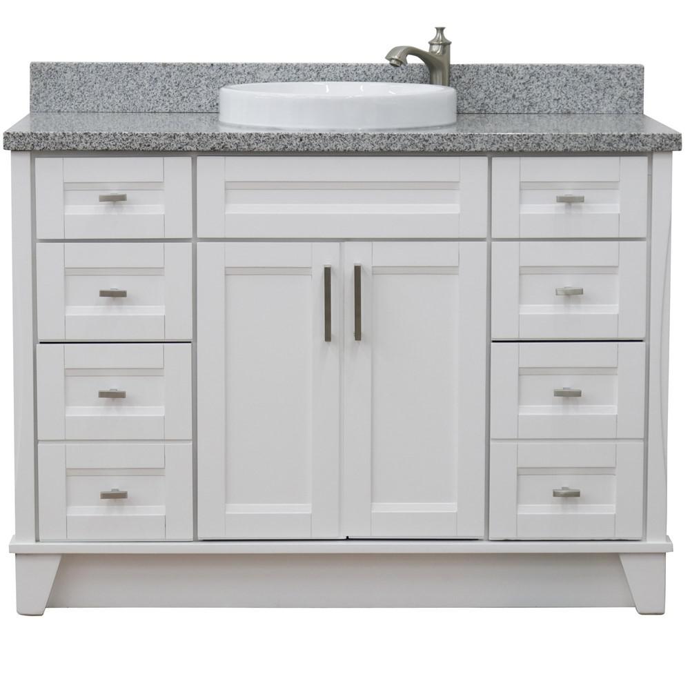49 Single sink vanity in White finish with Gray granite and round sink. Picture 9