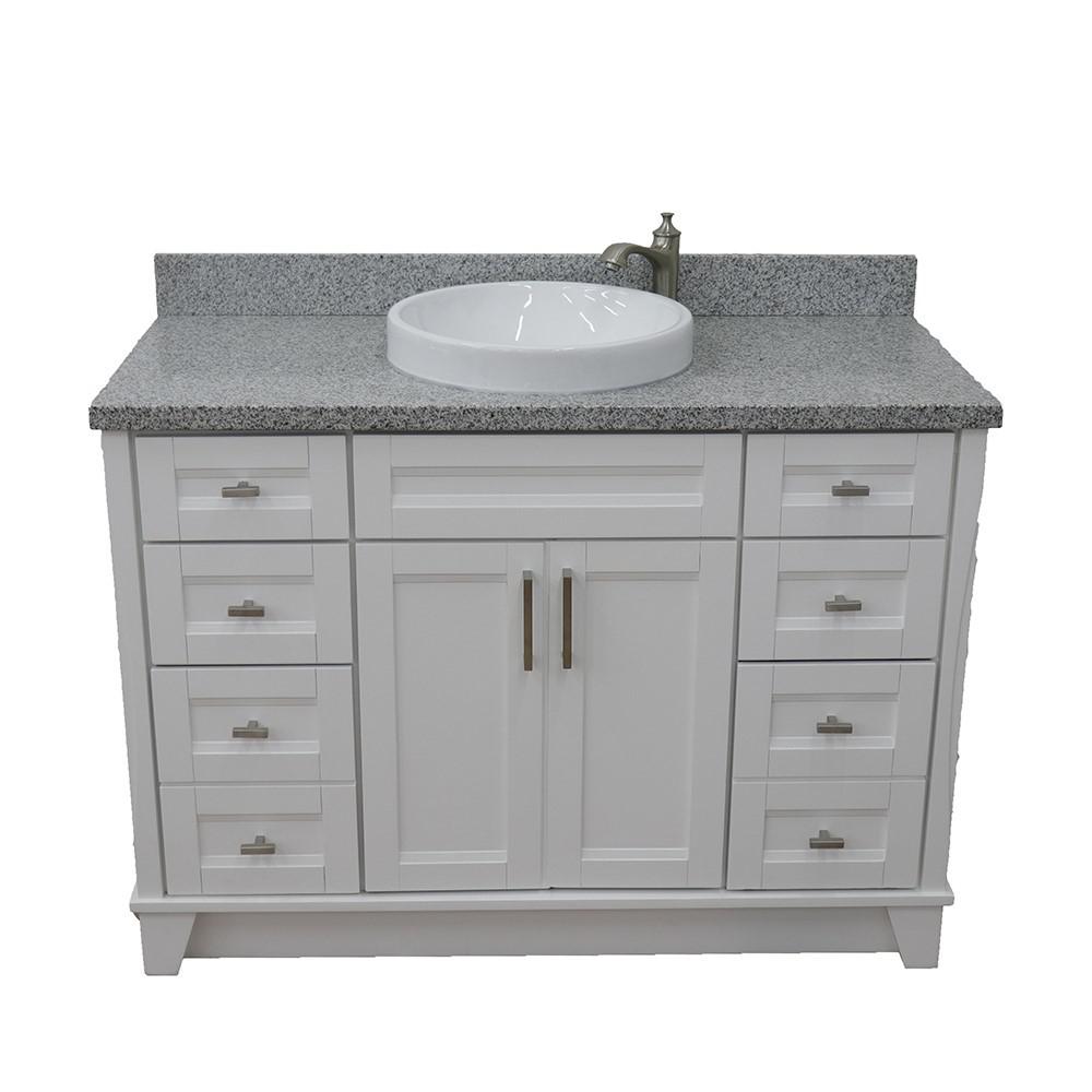 49 Single sink vanity in White finish with Gray granite and round sink. Picture 12