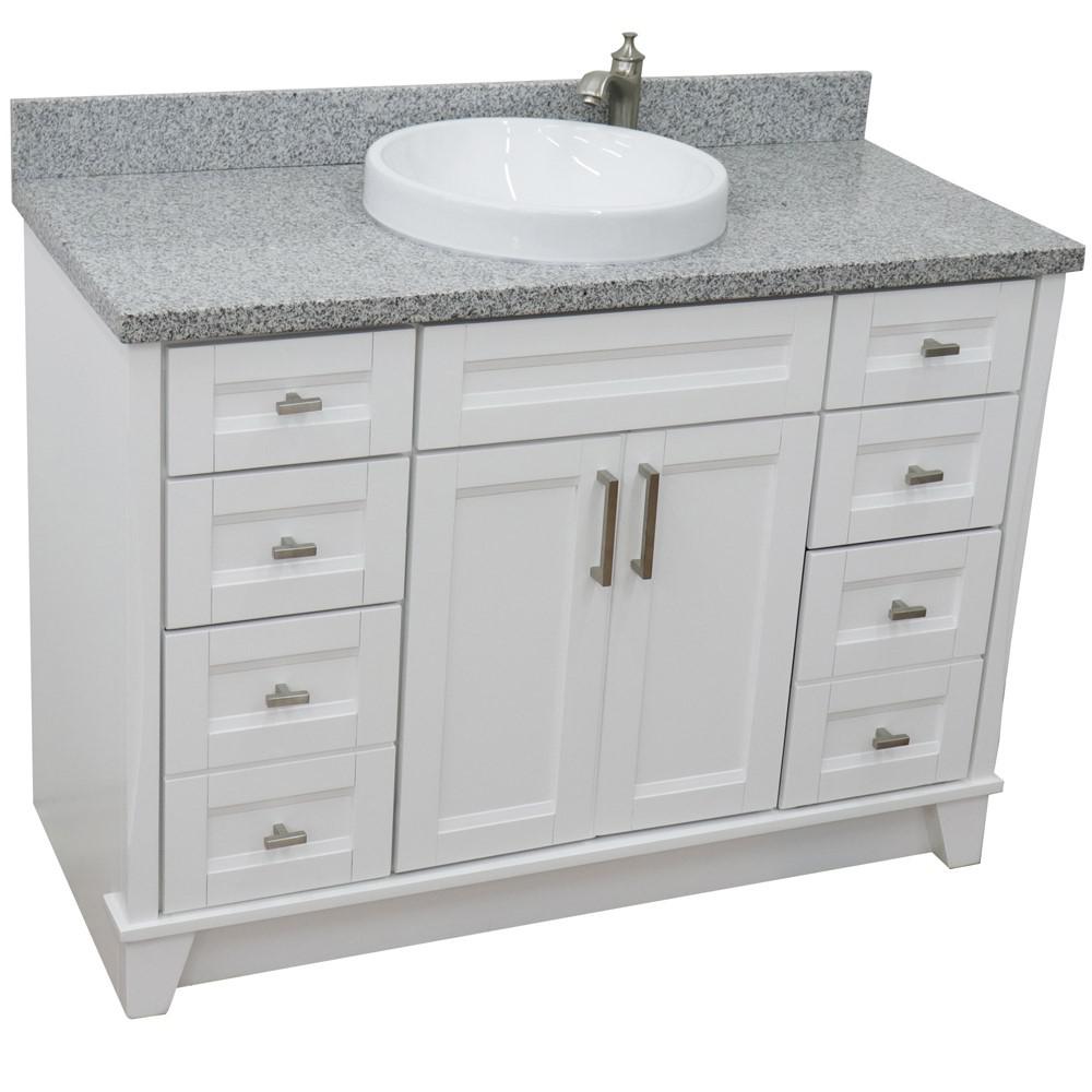 49 Single sink vanity in White finish with Gray granite and round sink. Picture 13
