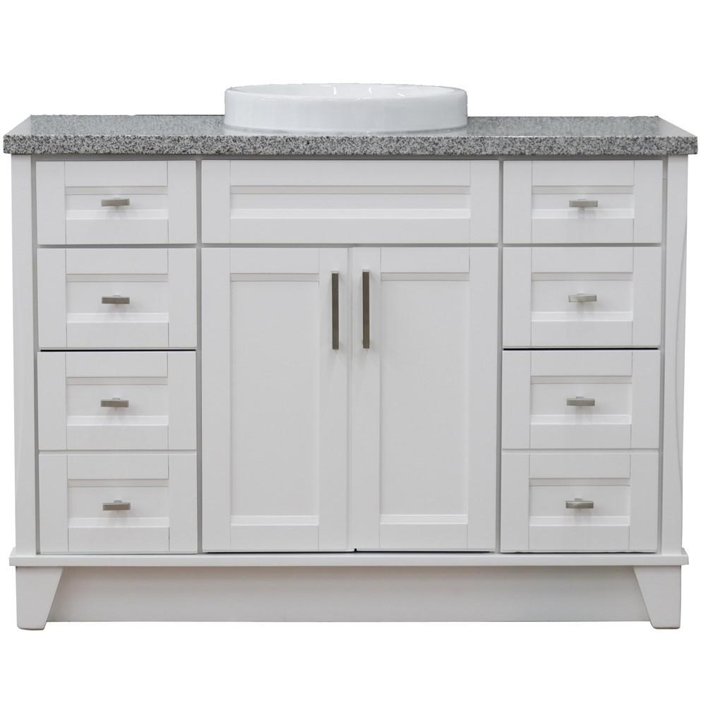 49 Single sink vanity in White finish with Gray granite and round sink. Picture 15
