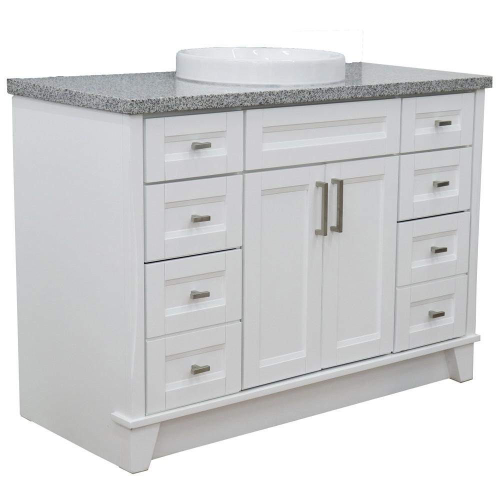 49 Single sink vanity in White finish with Gray granite and round sink. Picture 16