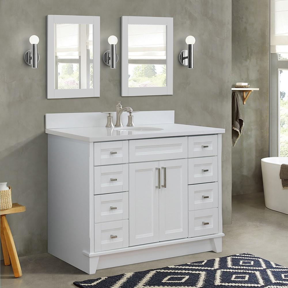 49 Single sink vanity in White finish with White quartz and oval sink. Picture 1
