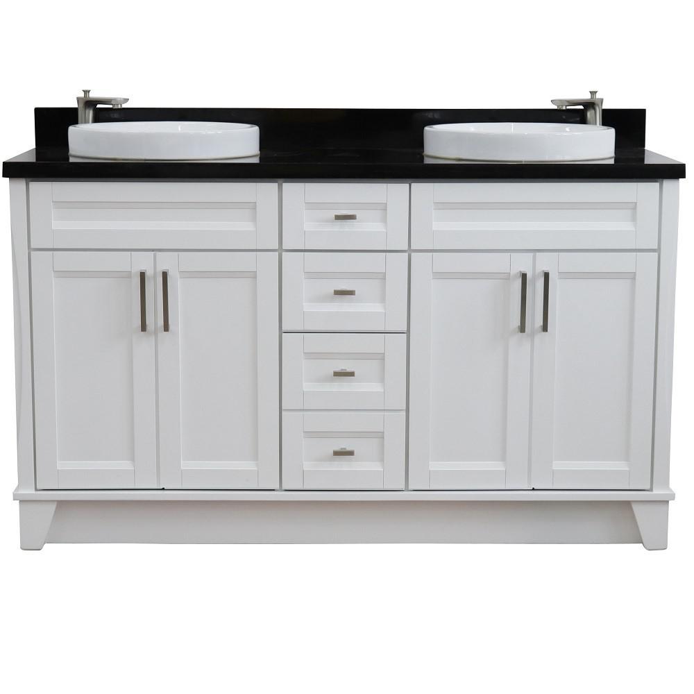 61 Double sink vanity in White finish and Black galaxy granite and round sink. Picture 9
