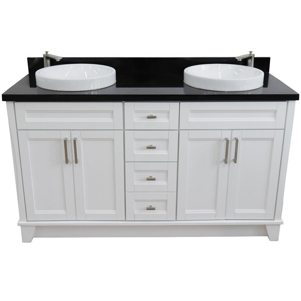 61 Double sink vanity in White finish and Black galaxy granite and round sink. Picture 12