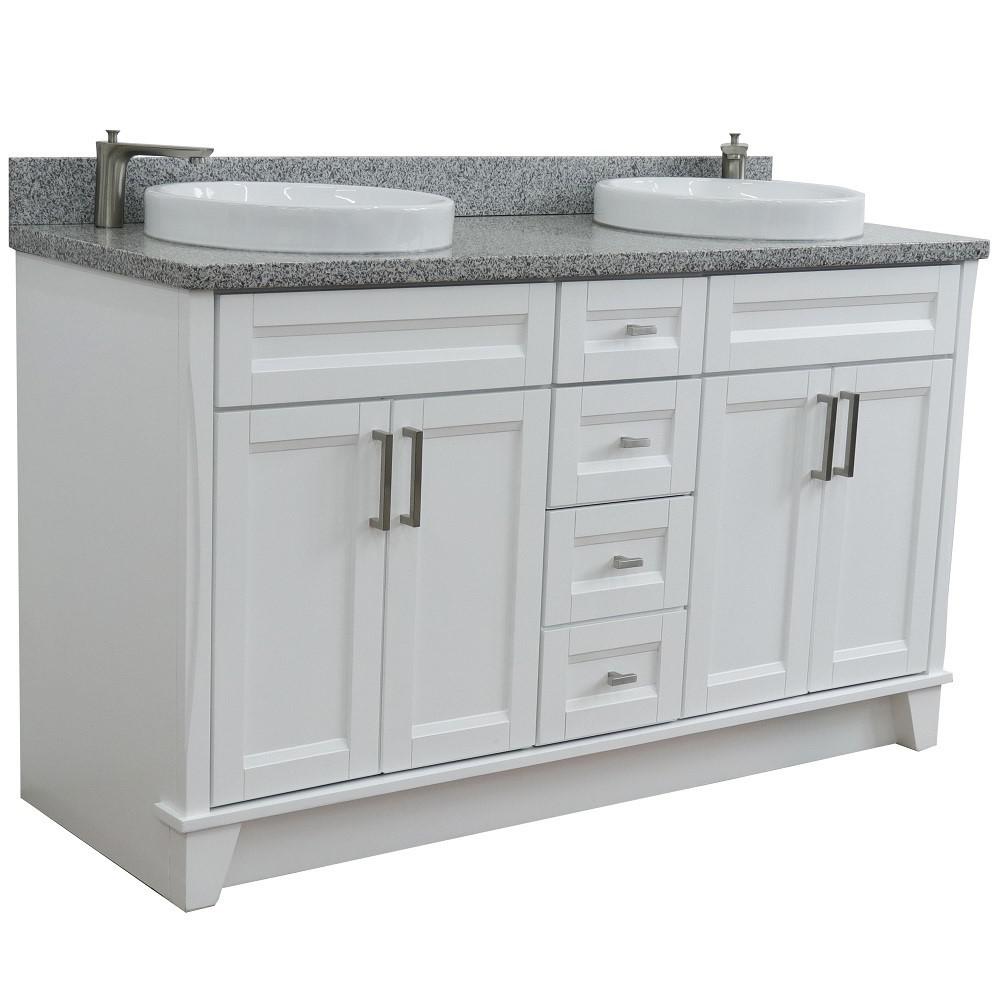 61 Double sink vanity in White finish and Gray granite and round sink. Picture 7