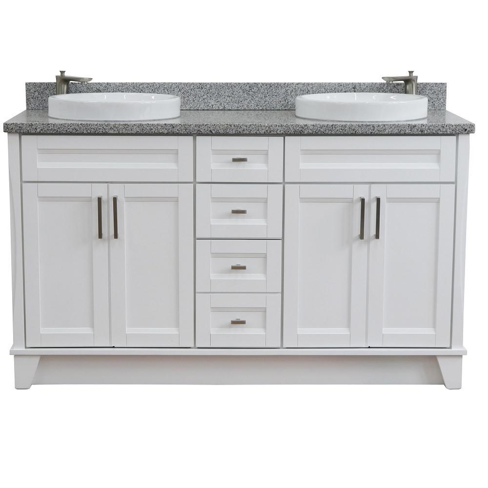 61 Double sink vanity in White finish and Gray granite and round sink. Picture 9